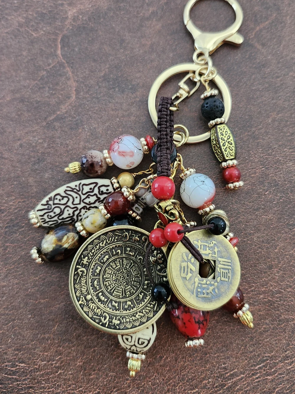 Chinese Feng Shui Purse Charm or Keychain Jasper Carnelian Handcrafted